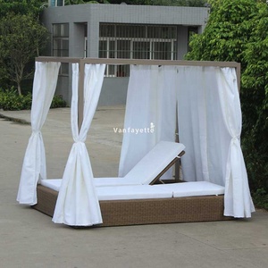 Place sun — lit Double chaise de soleil en rotin, meuble d'extérieur rond avec auvent - Product Image 2
