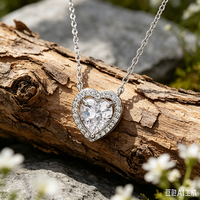 Juego de Joyería de Corazón al por Mayor TX, Aretes y Collar Modernos y Bonitos, Chapados en Rodio, con Circonita Cúbica Brillante, para Mujeres y Niñas