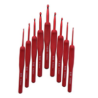 9 pièces/ensemble de crochets en aluminium rouge pour crochet, étui à aiguilles pour crochet