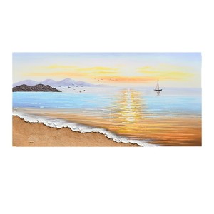 Pintura al óleo pintada a mano, paisaje marino costero en 3D con marco de metal, arte para sala de estar, decoración de paisaje horizontal - Product Image 3