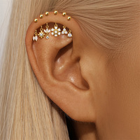 10pcs Anting Tusuk Helix Vertikal Geometris Perak Sterling S925 Berlapis Emas 18K dengan Zirkon Bentuk Segitiga, Bintang, dan Bunga untuk Anak-anak