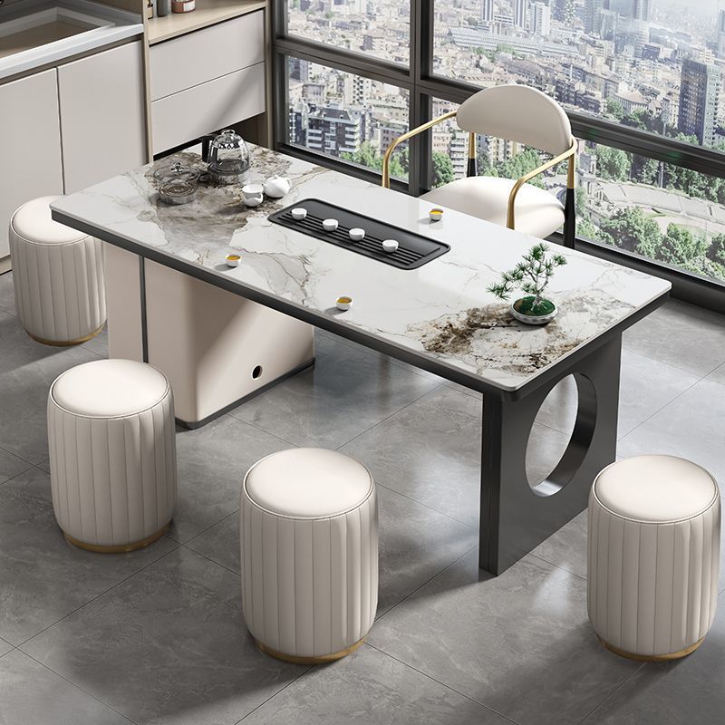 1 stone slab tea table, 1 light luxury chair, and 4 round stools