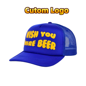 Gorra Clásica de 5 Paneles con Bordado Personalizado, Estampado de Burbujas, Cierre a Presión, Azul Marino, Malla de Poliéster y Espuma, Personalizada y a la Moda - Product Image 1