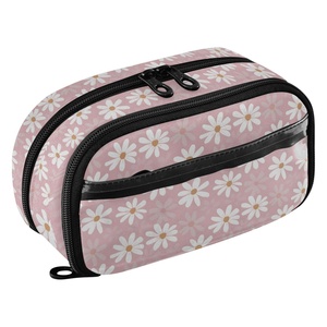 Estuche Escolar de Poliéster de 2 Capas con Estampado Personalizado de Flores de Margarita para Niñas, Estuche para Lápices con Cierre y Bolsillo de PVC - Product Image 2
