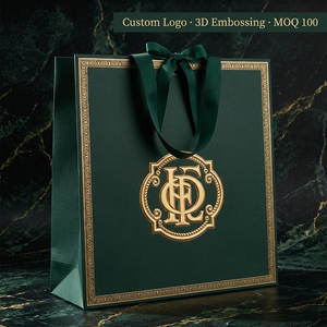 Custom Heavyweight Paper Bag 3D CNC Embossed <strong>Gold</strong> Foil Royal Crest Shopping Bag for VIP Event Boutique Gift - Product Image 4