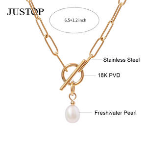 न्यूनतम 18k गोल्ड pvd स्टेनलेस स्टील हार लॉक आकर्षण बकसुलग मोती लटकी प्यारी महिलाओं के चोक रिंग-मोती हार उपहार - Product Image 3