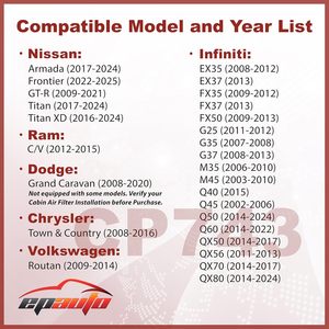 Filtre à air d'habitacle EPAuto CP743 pour Infiniti Q50 Q45 Q60 QX80 EX35 FX35 G37 Nissan GT R Armada - Product Image 2