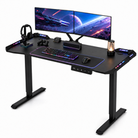 Bureau de jeu moderne réglable en hauteur avec moteur, construction en métal et bois, portable et écologique pour usage domestique ou au bureau