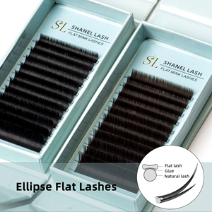 Shanel venta al por mayor 0,15 0,20 0,25mm negro profundo elipse plano pestañas postizas extensión de pestañas personalizado 12 16 líneas bandeja de pestañas - Product Image 4