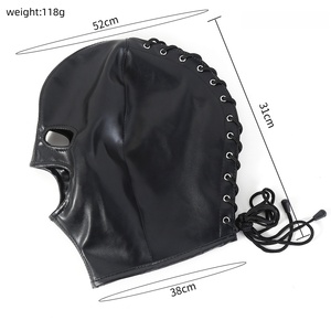 <span class=keywords><strong>Masque</strong></span> en cuir PU noir souple pour adultes, avec ouvertures pour les yeux et la bouche, pour jeux érotiques SM homme-femme, article de bondage et de punition - Product Image 3