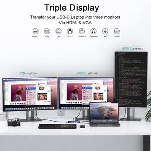 Station d'accueil USB-C 11-en-1 OEM avec triple écran, double HDMI 4K, adaptateur VGA, Gigabit USB 3.0, SD/TF pour MacBook M1/M2/M3 <span class=keywords><strong>DisplayLink</strong></span> - Product Image 4