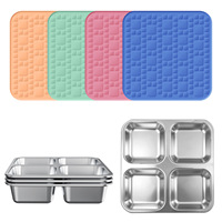 Boîte à lunch rectangulaire en acier inoxydable 304 à quatre compartiments, style assiette, pour l'école, avec couvercle personnalisable