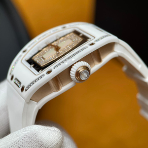 RM 07-01 Style Women <b>Watch</b> 31mm White Ceramic Tonneau Case Diamond Bezel Automatic Mechanical Wristwatch - Product Image 4
