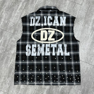 เสื้อแขนกุดมีปกพลอยเทียมมีกระดุมเสื้อปักลายตารางสำหรับผู้ชาย100% ออกแบบได้ตามต้องการ - Product Image 2