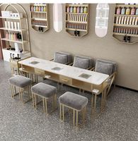 Nouvelle table de manucure de luxe moderne 2025 pour deux personnes, équipement de salon de manucure, table de salon en acier inoxydable avec plateau en marbre, mobilier de studio