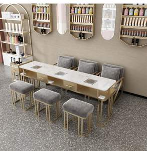 2025 nuevo equipo moderno de lujo para decoración de uñas, mesa de salón de uñas de dos plazas, estudio de muebles de salón de mármol de acero inoxidable - Product Image 4