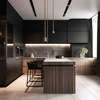 Armoires de cuisine modulaires en contreplaqué au design moderne personnalisé, structure en MDF, îlot de cuisine en mélamine