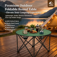 Table ronde pliante de camping en acier inoxydable moderne, portable, petite, pour pique-nique en plein air, avec 4 porte-gobelets, meubles