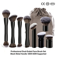 Veganes Kosmetikpinsel-Set mit weichen synthetischen Borsten und Metallgriff, OEM ODM, professionelles 9-teiliges doppelseitiges Make-up-Pinsel-Set mit Tasche