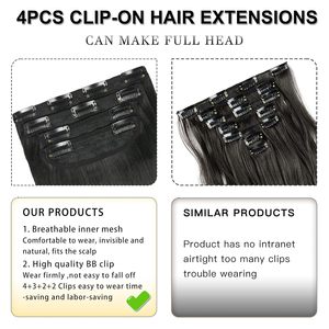 Extensions de <span class=keywords><strong>cheveux</strong></span> noires lisses à clipser - Douces et épaisses (20 pouces 4 pièces) # 1B) - Product Image 5