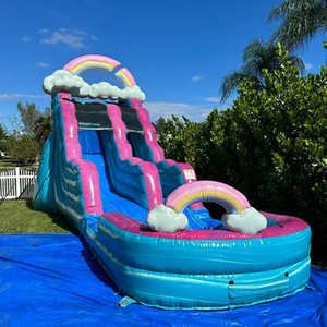 Structure gonflable commerciale pour jardin, avec <span class=keywords><strong>toboggan</strong></span> aquatique tropical, château sauteur et <span class=keywords><strong>piscine</strong></span>, thème Macarons et Marbre - Product Image 1