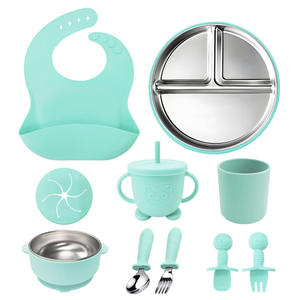 Offre Spéciale Ensemble de vaisselle d'entraînement en silicone adapté aux enfants Bavoirs d'alimentation pour bébé Tasses à collation Assiette de paille Bol à ventouse Dîner pour enfants - Product Image 5