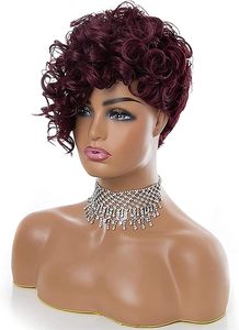 <span class=keywords><strong>Parrucca</strong></span> da <span class=keywords><strong>donna</strong></span> corta bordeaux Pixie-99J vino rosso stile ondulato, naturale alla ricerca di donne nere - Product Image 3