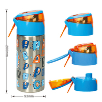 Frasco de vacío con estampado de dibujos animados para niños, termo aislado, botella de agua de acero inoxidable con pajita