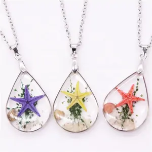 New Styles Real Starfish Resin Necklace Fashion Water Drop Pendants for Necklace Resin