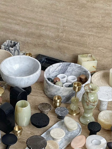 Stonekocc personnalisé marbre naturel luxe Villa Art Onyx <span class=keywords><strong>bougie</strong></span> <span class=keywords><strong>plateau</strong></span> bol légumes fruits pierre artisanat décorations pour la maison - Product Image 3