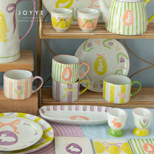 Set di Stoviglie in Ceramica JOYYE per Pasqua con Coniglietti, Tulipani, Fiocchi e Design a Quadretti, Servizio Personalizzabile per Feste - Product Image 6
