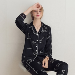 Custom Print Lovers Matching <strong>Couple</strong> Two Piece Long Sleeve Polyester Satin Silk <strong>Christmas</strong> <strong>Pyjamas</strong> Family Womens Sleepwear Set - Product Image 6