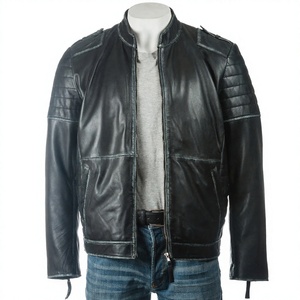 Genuine <b>Sheepskin</b> Bomber Leather <b>Jacket</b> Men Motorcycle Leather <b>Jackets</b> Black Color Leather <b>Jacket</b> For Men - Product Image 3