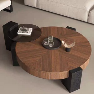 Mesa de centro de nogal antigua de diseñador italiano, combinación de madera de alto nivel de lujo para sala de estar minimalista para el hogar - Product Image 4