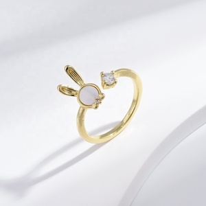 Anillos de latón chapados en oro al por mayor, ajustables, abiertos, para uso diario, regalo para novia, con diseño de animales lindos, baratos, con gemas y conchas, para mujer. - Product Image 2