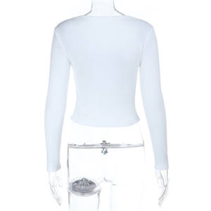 Kadın mektubu baskı kırpma üstleri kadın uzun kollu seksi kırpılmış üstleri bebek Tees - Product Image 6