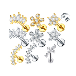 Нержавеющая сталь с внутренней резьбой цветок крест Labret шпильки для губ пирсинг хряща уха шпильки для пирсинга украшения для тела с фианитами - Product Image 1