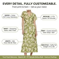 Fabricants de vêtements, services OEM/ODM, services personnalisés, robe midi à manches courtes style été pour femme, décontractée, ajustée, conçue sur mesure