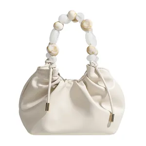 Wholesale Luxury Fashion Beads Women's Messenger Handbags Checker Pattern Casual Solid Color Half Moon Ladies Hobo Hand Bags