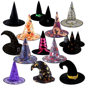 Topi Penyihir Hitam Halloween Organza Non Tenun Warna-warni Promosi