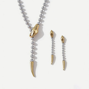 Snake Y-Chain Necklace And Earrings Set <b>Titanium</b> Steel Unisex Jewelry Everyday Wear Color Blocked Animal Design - Product Image 1