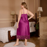 Chemise de nuit d'été grande taille pour femme 100% polyester satiné col en V bretelles taille élastique douce respirante élégante sexy unie