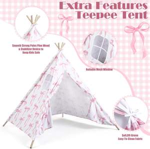 Tienda de campaña <span class=keywords><strong>tipi</strong></span> <span class=keywords><strong>rosa</strong></span> con lazo, plegable, para juegos en interiores, casa de juegos, decoración de habitación y rincón de lectura. - Product Image 2