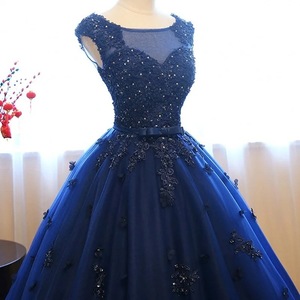 Off The Shoulder Navy Blue Evening Gown With 3D Floral Print For Formal Events And Performances - Product Image 3