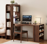 Poste de travail multifonctionnel en bois avec design compact et rangement bibliothèque pour étudiants, chambre à coucher ou hôtel