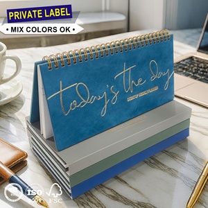 Agenda Semanal <span class=keywords><strong>de</strong></span> Escritorio con Logotipo Personalizado, Cuero PU, Escritura Dorada, OEM ODM, Encuadernación con Alambre, Papelería, Libro <span class=keywords><strong>de</strong></span> Horarios Diarios - Product Image 1
