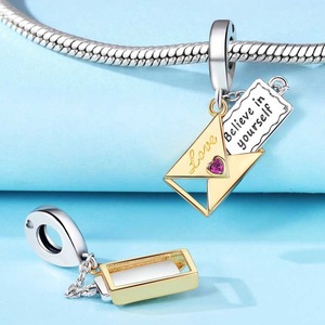 Copper Heart <b>Charm</b> Dangle Bead Love Lock Key Enamel CZ Jewelry Fit Bracelet Women Valentine's Day Gift - Product Image 5