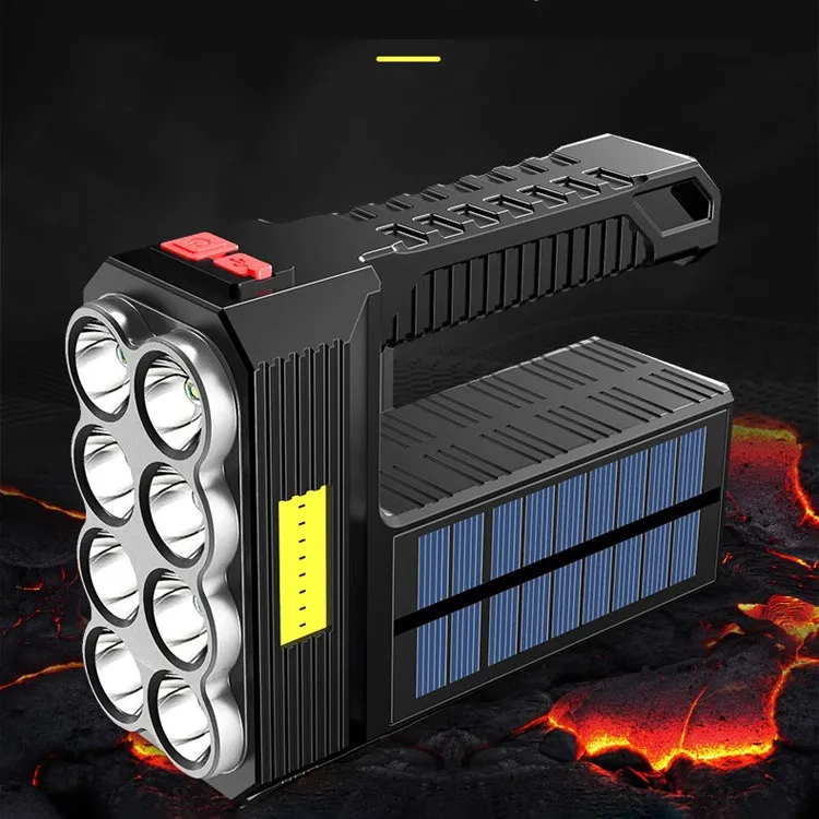 Lanterna recarregável solar de alta potência led, recarregável, poderosa, para áreas externas, multifunção, bateria integrada, holofote