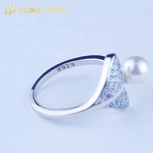 カスタムかわいい新しいイルカ動物ジュエリーブルーストーンシルバー925パールリングウェディングカフ調整可能925シルバーリング女性用 - Product Image 4