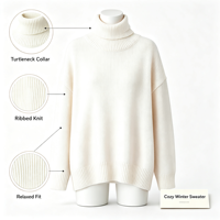 VELAN Benutzerdefiniertes Logo Herbst Winter Eleganter Locker Sitzender Weißer Warmer Langarm Rollkragen Einfarbiger Damen-Pullover